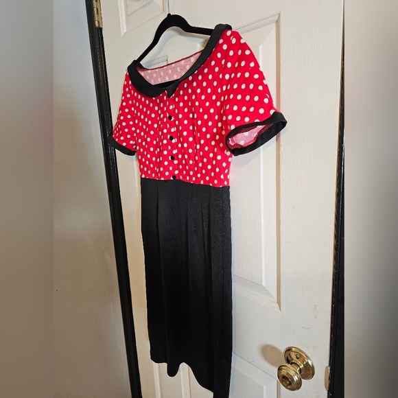 Vintage Cotton Casual Peter Pan Collar A-Line  Size Medium Red/Black - Picture 3 of 8